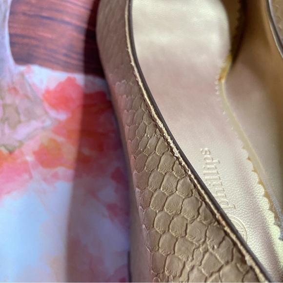 LINDSAY Phillips Courtney Tan Python Peep Toe Wedge Heels 8m - Picture 12 of 14